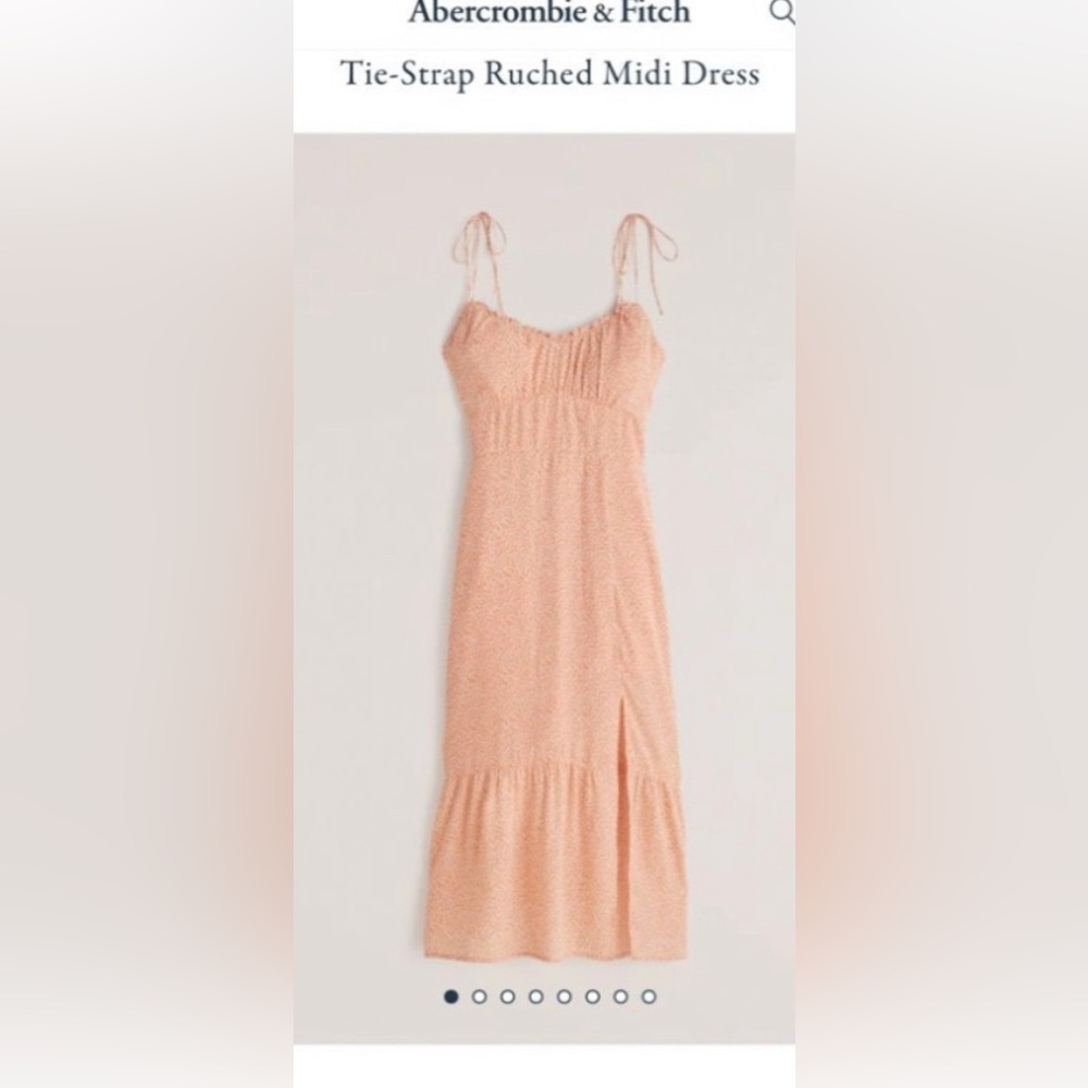 NWT Abercrombie & Fitch Tie-Strap Ruched Midi Dress in coral combo size Medium